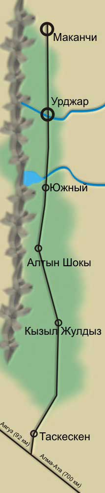карта маршрут Таскескен - Маканчи