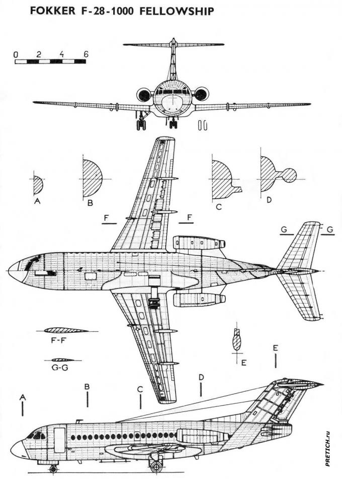 Fokker F-28-1000 Fellowship чертеж