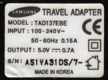 Samsung TAD137EBE этикетка блока питания